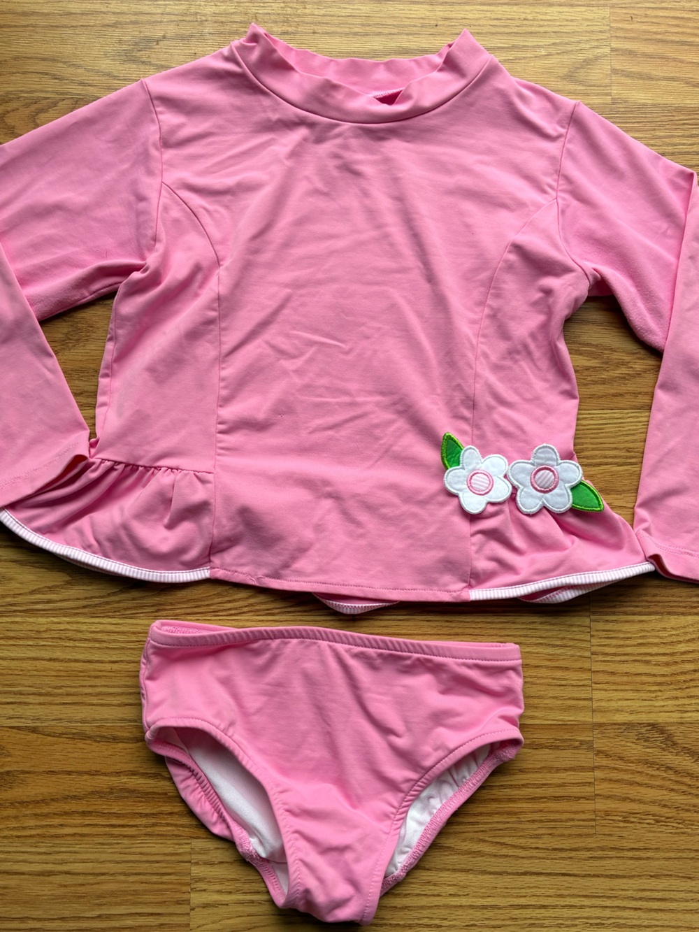 Florence Eiseman Girls Pink Two-Piece Long-Sleeve Swim Suit - Size 5
